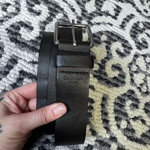 Calvin Klein Black Leather Men’s Belt with Silver Buckle